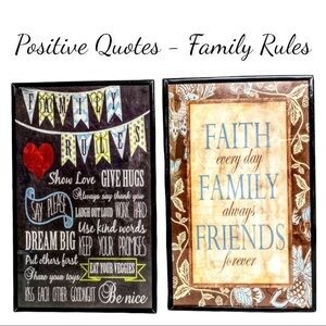 Pair of Decorative Family Rules & Positive Quotes Wall Hanging